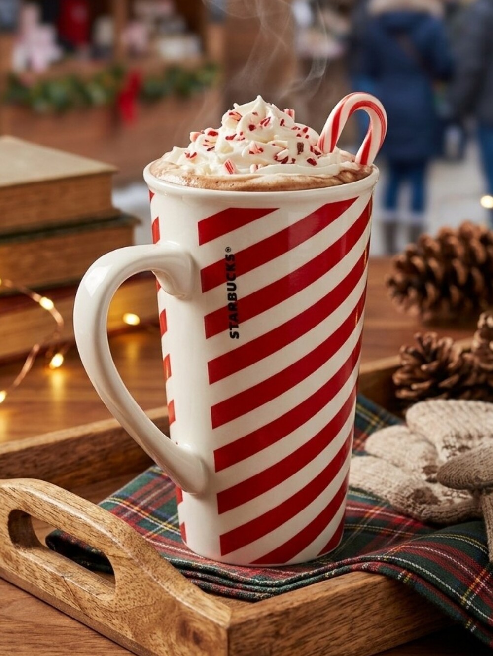 Starbucks Red White Candy Cane Stripe 14 oz Tall Ceramic Mug Holiday